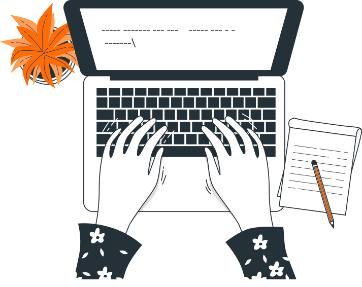 Hands typing on a laptop surrounded by a notepad and a decorative plant, representing digital marketing strategies for local businesses.